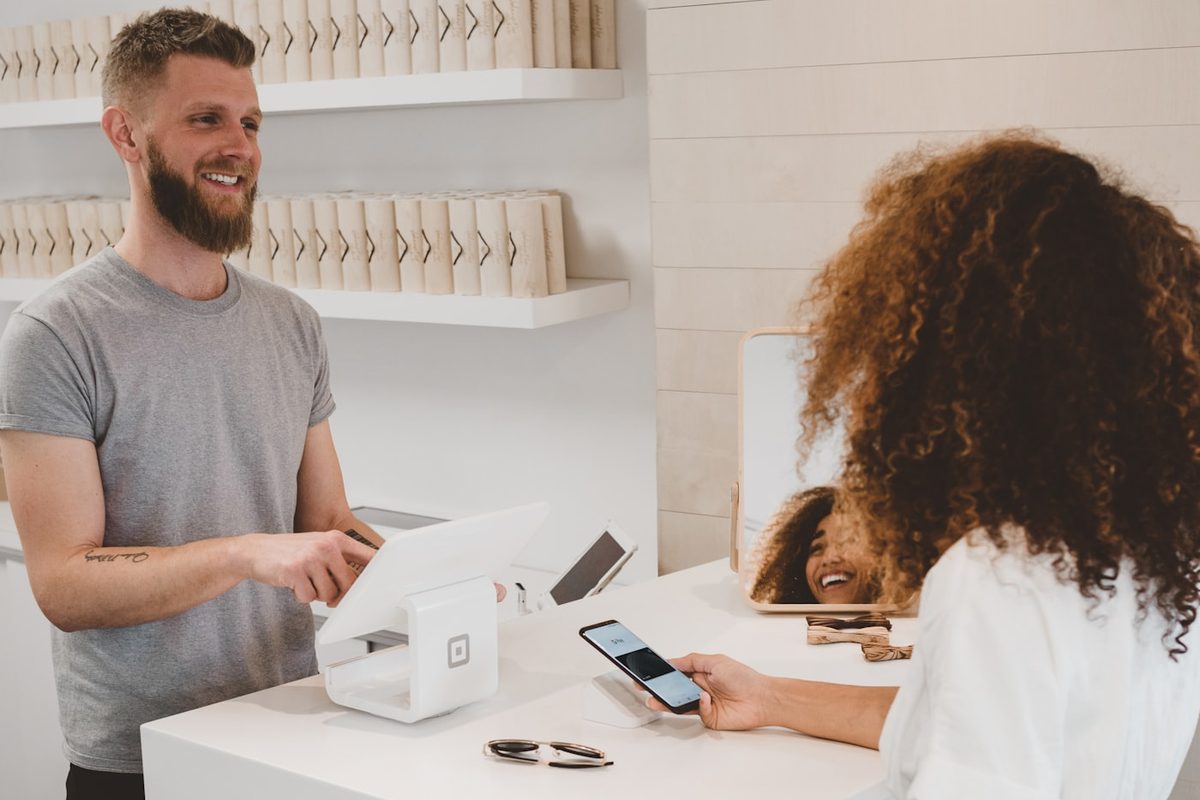 Customer using a phone in-store